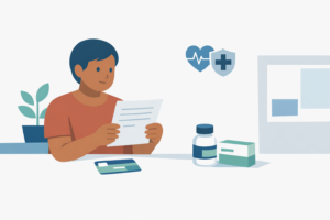 Pessoa adulta segurando prescrição médica em ambiente acolhedor, com elementos visuais de plano de saúde e acesso a medicamento, ilustrando ibrutinibe pelo plano.